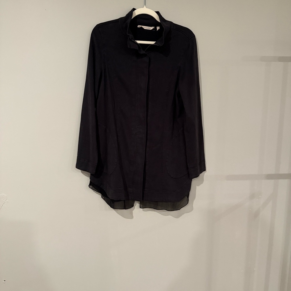 Soft Surroundings black zip up super soft jacket with silver‎ hardware and gauze